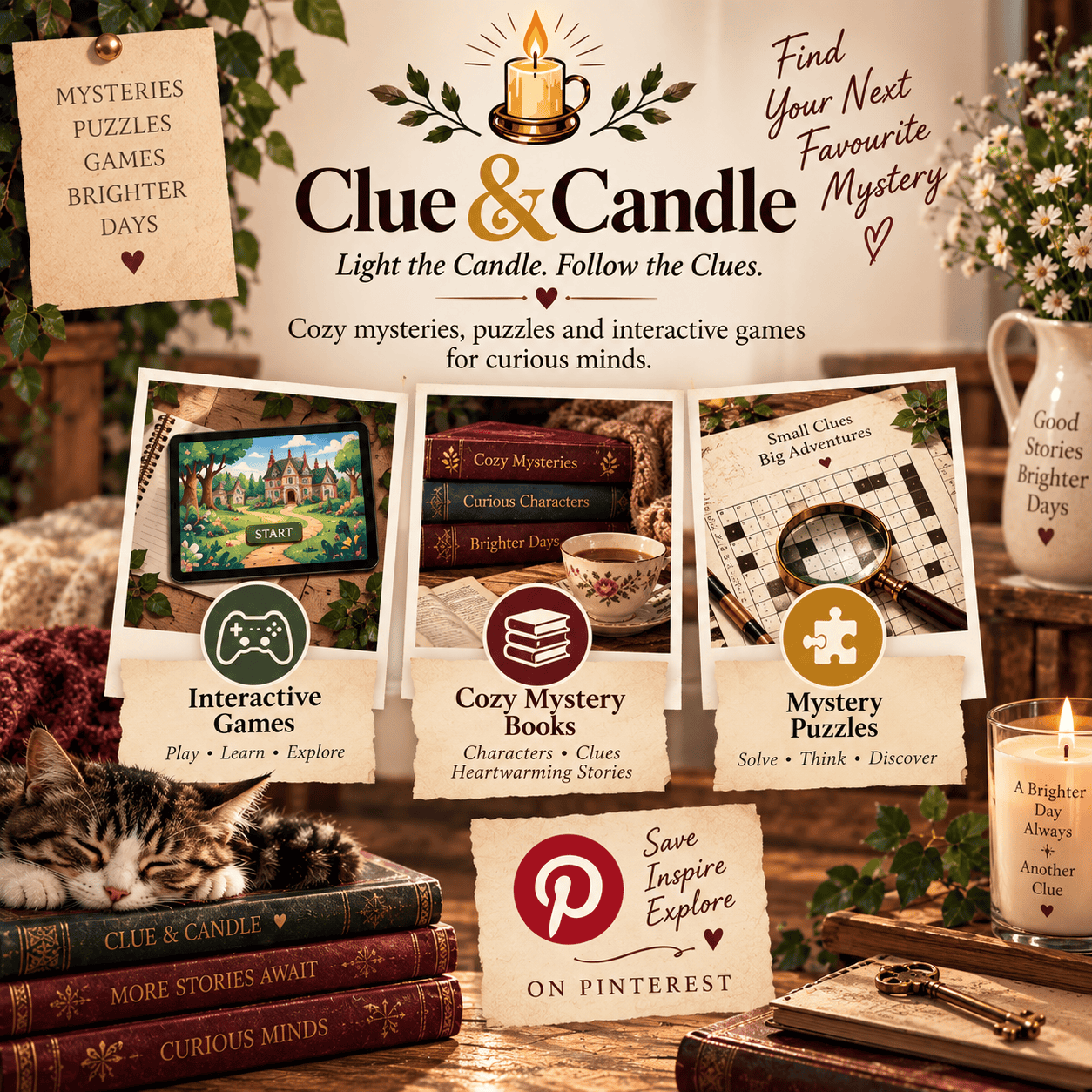 Clue and Candle Pinterest